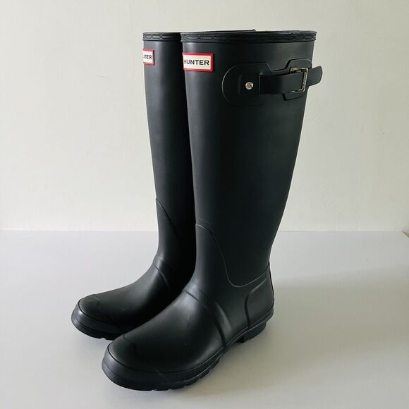 HUNTER Original Tall Black Buckle Strap Rain Boots - US 10 - Picture 1 of 10